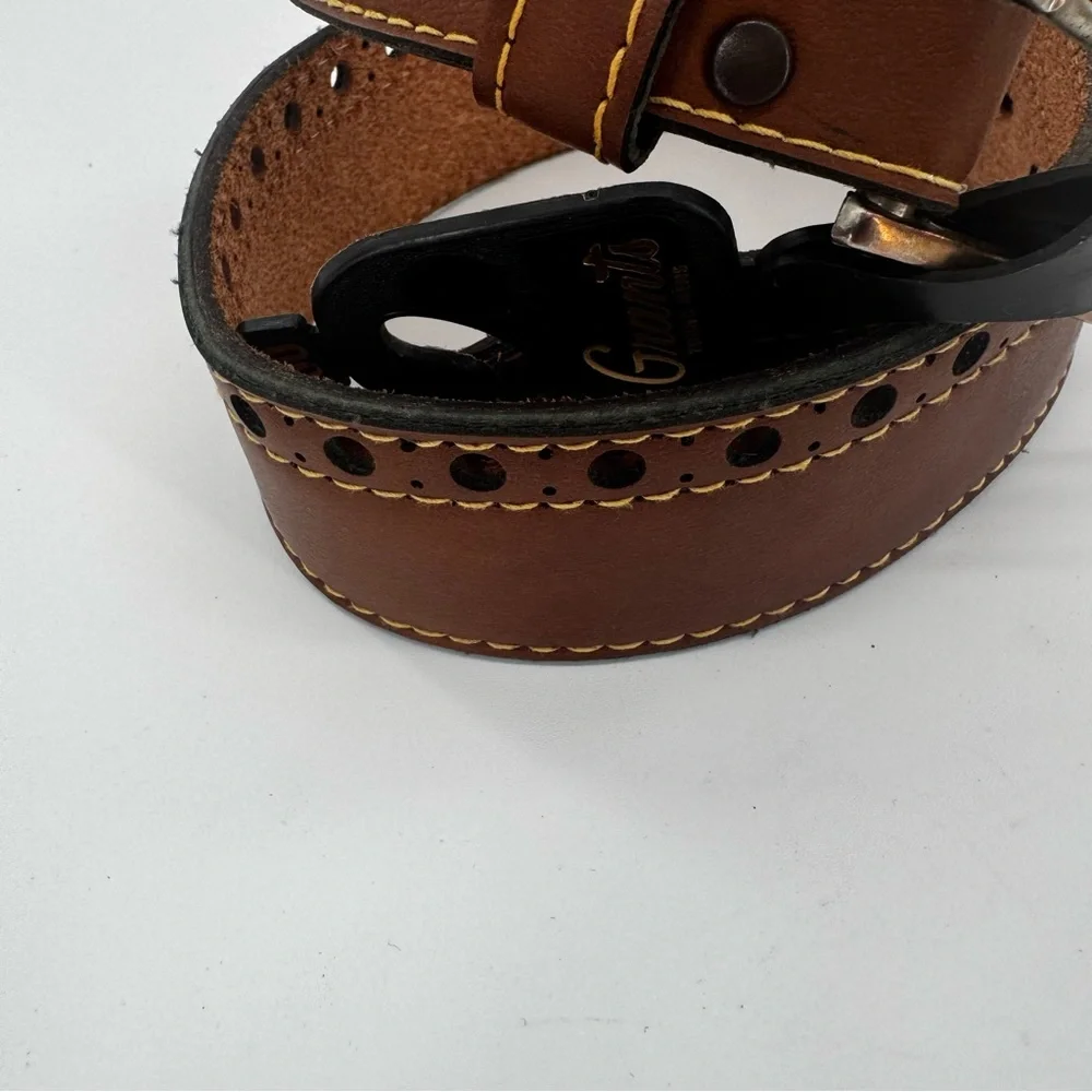 Vintage Grants Young Mens Classic Brown Leather Buckle Belt Size 30  New‎